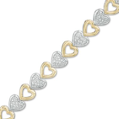 1/10 CT. T.w. Diamond Sideways Heart Link Bracelet in Sterling Silver and 10K Gold â 7.25"