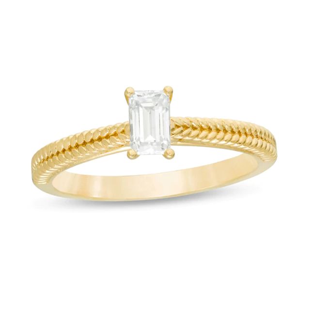 1/3 CT. Emerald-Cut Diamond Solitaire Textured Shank Engagement Ring in 14K Gold