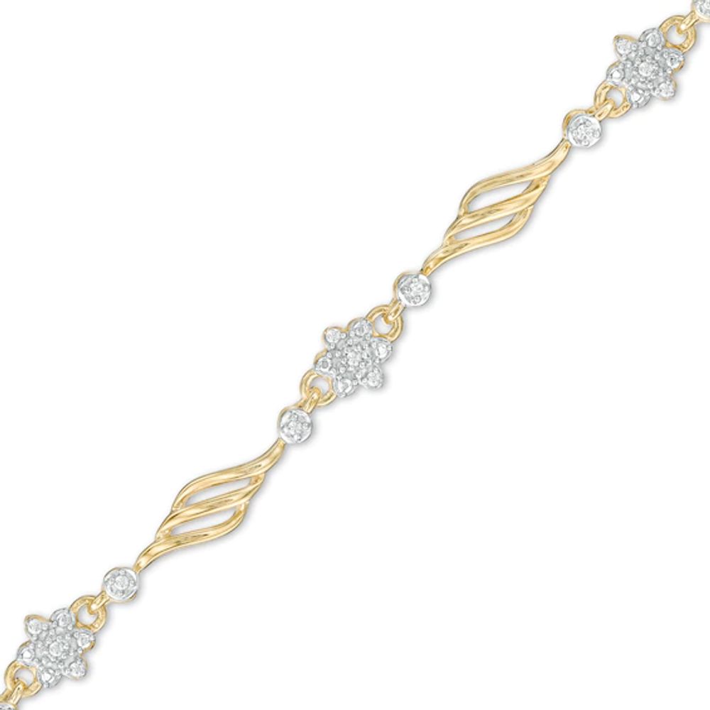 1/10 CT. T.w. Diamond Alternating Flower Bracelet in 10K Gold â 7.5"