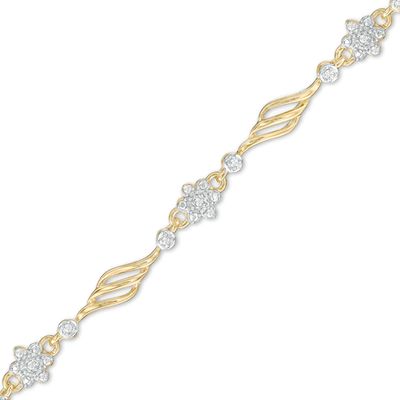 1/10 CT. T.w. Diamond Alternating Flower Bracelet in 10K Gold â 7.5"