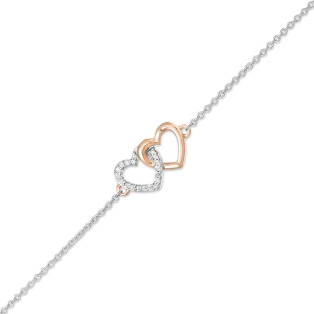 1/20 CT. T.w. Diamond Interlocking Hearts Anklet in Sterling Silver and 10K Rose Gold - 10"