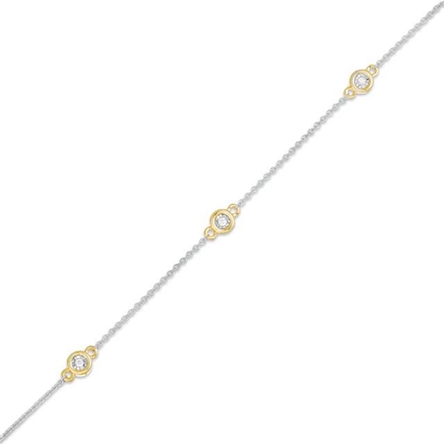 Diamond Accent Station Anklet in Sterling Silver and 10K Gold - 10"