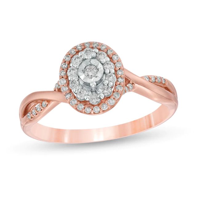 1/4 CT. T.w. Diamond Double Oval Frame Twist Engagement Ring in 10K Rose Gold