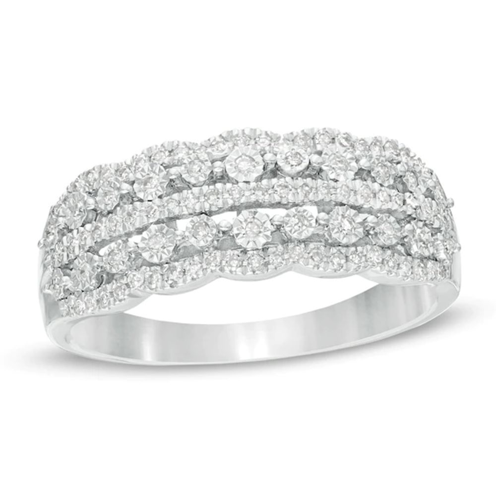 1/4 CT. T.W Diamond Scallop-Edged Multi-Row Anniversary Ring in 10K White Gold