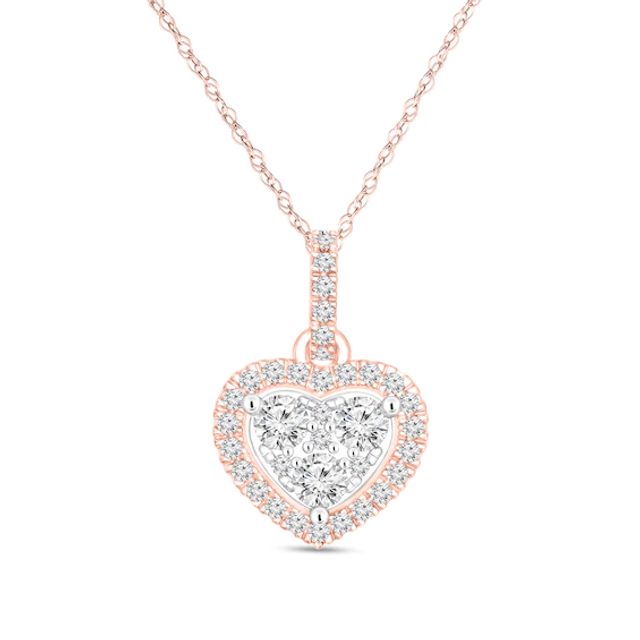 1/4 CT. T.w. Composite Diamond Heart-Shaped Frame Pendant in 10K Rose Gold