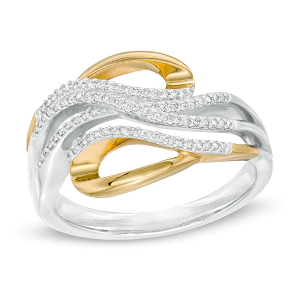 1/6 CT. T.w. Diamond Wave Looped Ring in Sterling Silver and 10K Gold