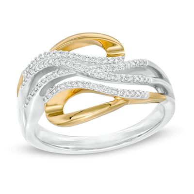 1/6 CT. T.w. Diamond Wave Looped Ring in Sterling Silver and 10K Gold