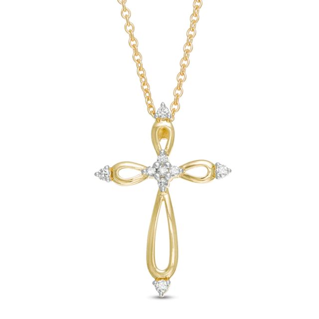 1/10 CT. T.w. Diamond Looped Cross Pendant in 10K Gold