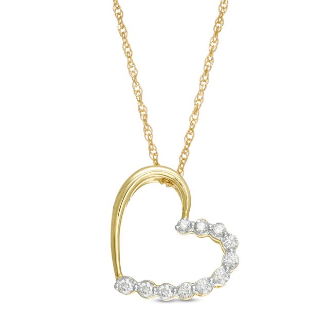 1/10 CT. T.w. Diamond Tilted Heart Pendant in 10K Gold