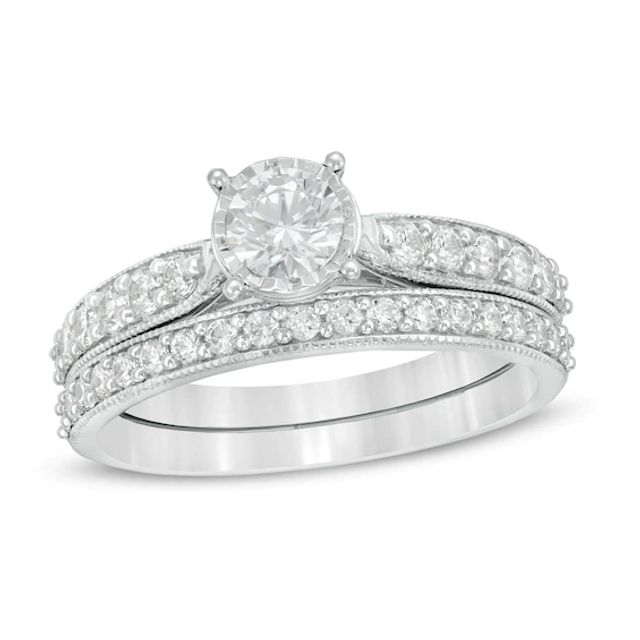 1 CT. T.w. Diamond Tapered Shank Bridal Set in 10K White Gold