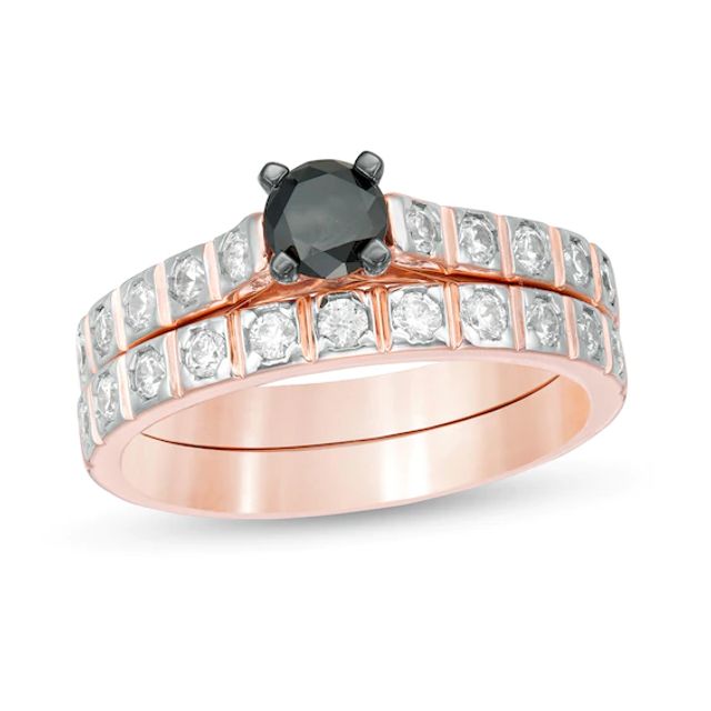 1 CT. T.w. Enhanced Black and White Diamond Bridal Set in 10K Rose Gold