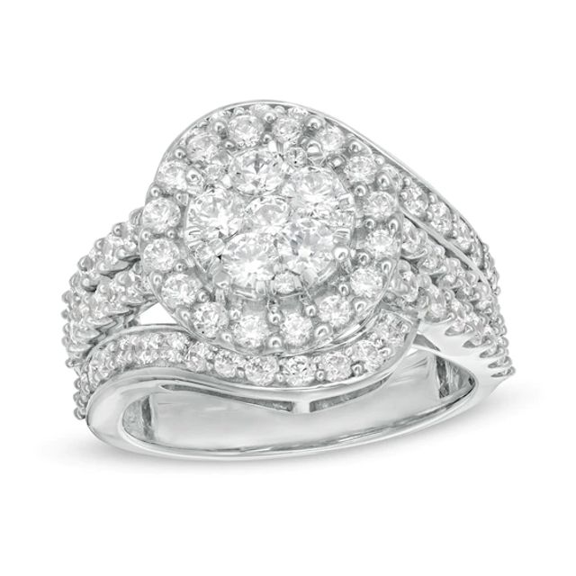 2 CT. T.w. Composite Diamond Bypass Multi-Row Split Shank Engagement Ring in 10K White Gold