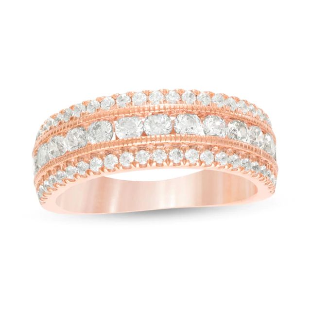 1-1/3 CT. T.w. Diamond Multi Row Vintage-Style Anniversary Ring in 10K Rose Gold