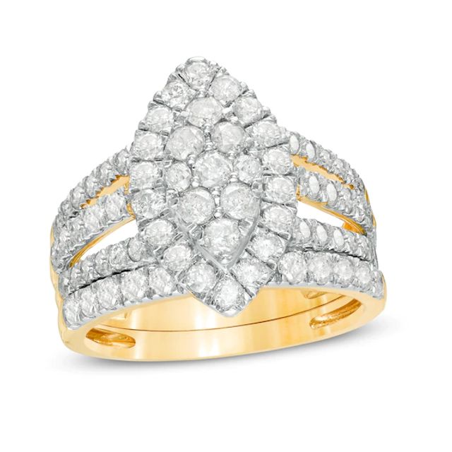 2 CT. T.w. Composite Diamond Double Marquise Frame Multi-Row Bridal Set in 10K Gold