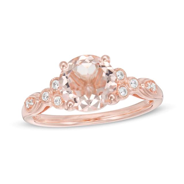 8.0mm Morganite and 1/10 CT. T.w. Diamond Tri-Sides Vintage-Style Ring in 10K Rose Gold