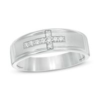 Men's 1/8 CT. T.w. Diamond Sideways Cross Wedding Band in Sterling Silver