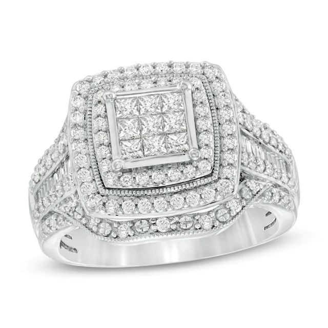 1 CT. T.w. Princess-Cut Diamond Multi-Row Vintage-Style Engagement Ring in 10K White Gold