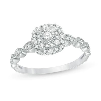 1/4 CT. T.w. Diamond Double Cushion Frame Vintage-Style Engagement Ring in 10K White Gold