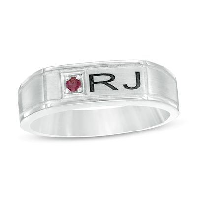 Men's Birthstone Engravable Satin Inlay Ring (2 Initials)