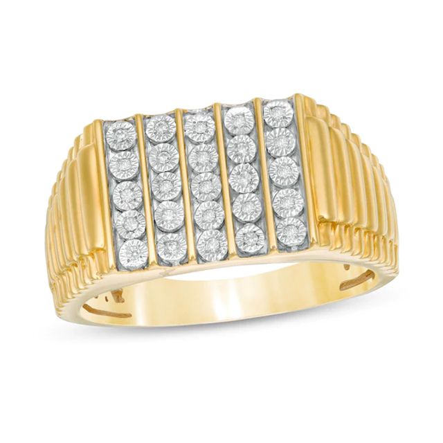 Men's 1/10 CT. T.w. Diamond Rectangle-Top Vertical Five Row Ring in 10K Gold