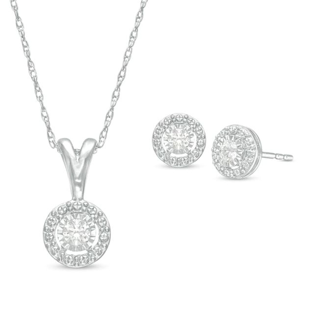 1/5 CT. T.w. Diamond Frame Pendant and Earrings Set in Sterling Silver