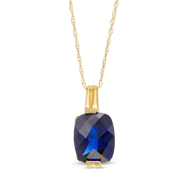 Elongated Cushion-Shaped Lab-Created Blue Sapphire Pendant in 10K Gold