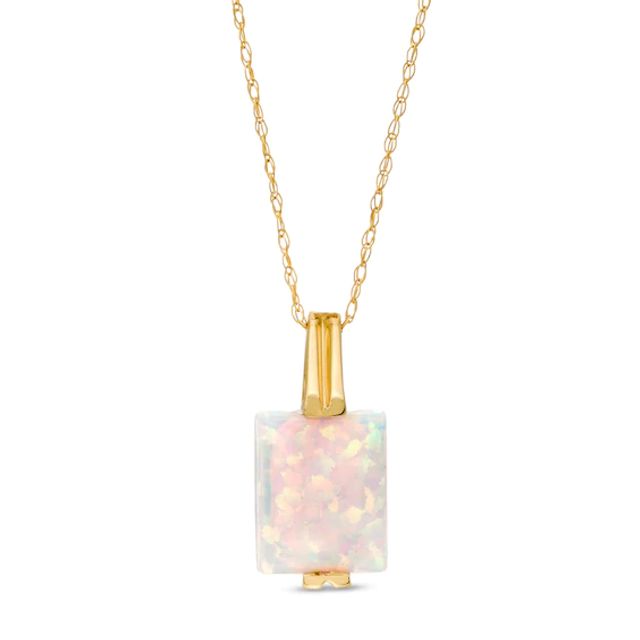 Rectangular Lab-Created Opal Pendant in 10K Gold