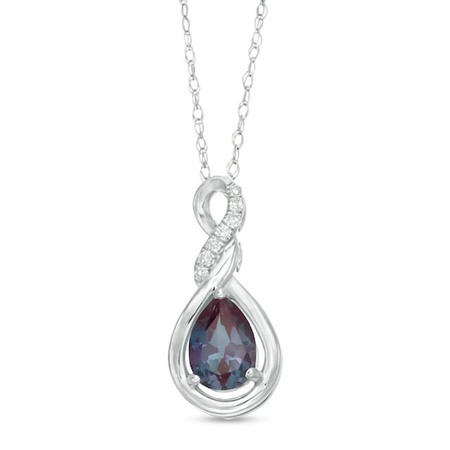 Pear-Shaped Lab-Created Alexandrite and Diamond Accent Cascading Teardrop Pendant in 10K White Gold