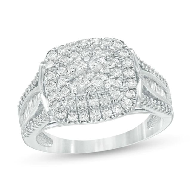 1 CT. T.w. Composite Diamond Cushion Frame Multi-Row Ring in 10K White Gold