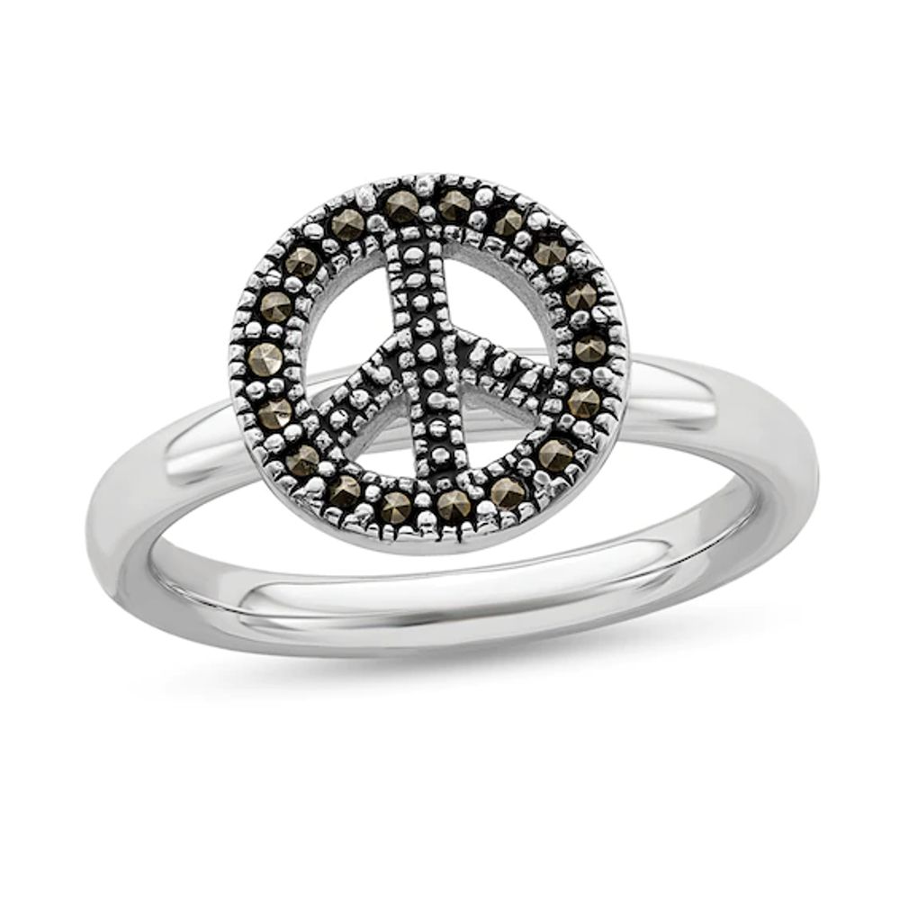 Stackable Expressionsâ¢ Marcasite Peace Sign Ring Sterling Silver