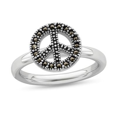 Stackable Expressionsâ¢ Marcasite Peace Sign Ring Sterling Silver