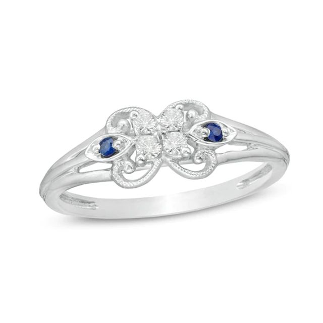 Cherished Promise Collectionâ¢ 1/10 CT. T.w. Diamond and Blue Sapphire Butterfly Promise Ring in 10K White Gold