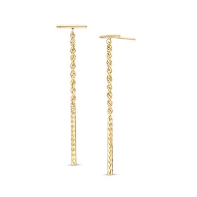 Diamond-Cut Bar and Rope Chain Drop Earrings in 10K Gold