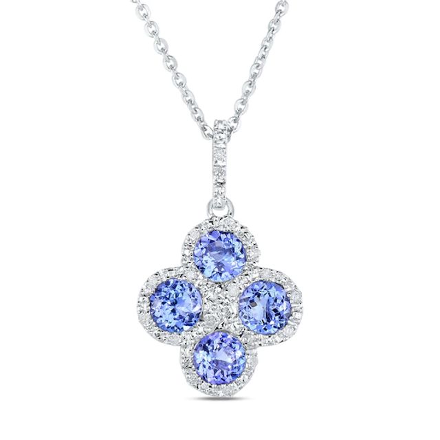 5.0mm Tanzanite and 1/10 CT. T.w. Diamond Frame Clover Pendant in Sterling Silver