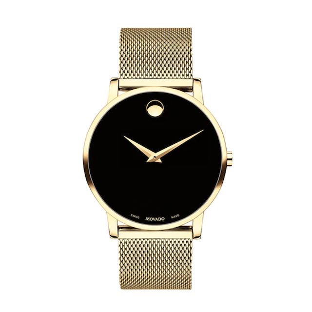 Men's Movado MuseumÂ® Gold-Tone Watch with Black Dial (Model: 0607396)