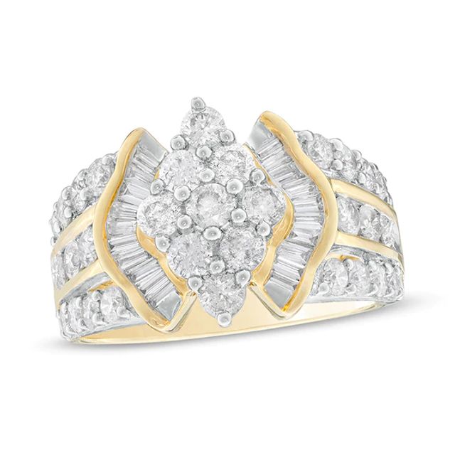 2 CT. T.w. Composite Diamond Kite-Shaped Multi-Row Collar Ring in 10K Gold