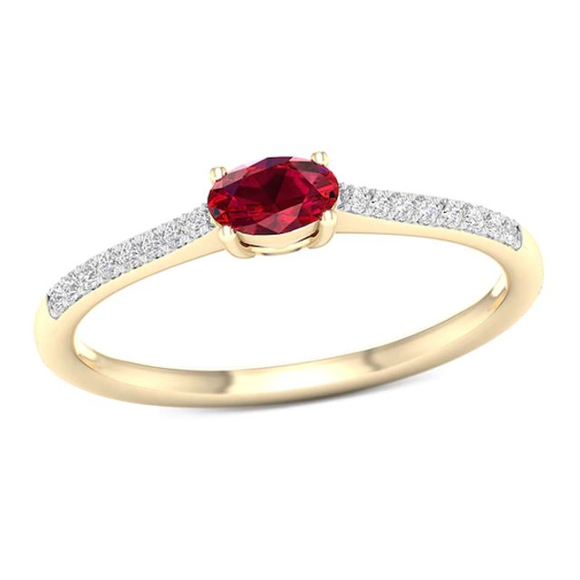 Oval Lab-Created Ruby and 1/8 CT. T.W. Diamond Frame Vintage-Style Ring in  10K White Gold | Zales