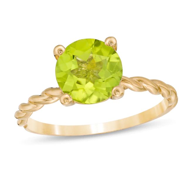 8.0mm Peridot Solitaire Rope Shank Ring in 10K Gold