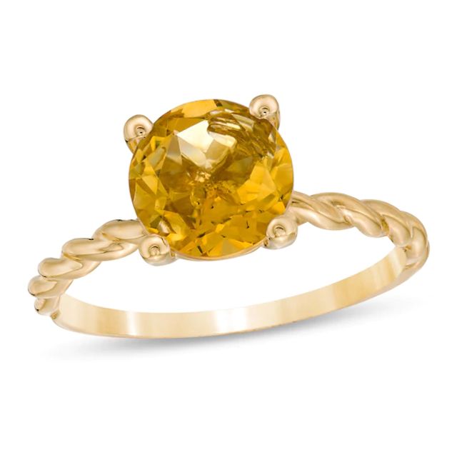 8.0mm Citrine Solitaire Rope Shank Ring in 10K Gold