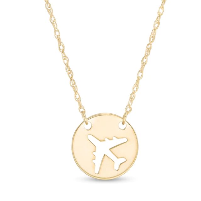 Mini Cut-Out Airplane Disc Necklace in 14K Gold