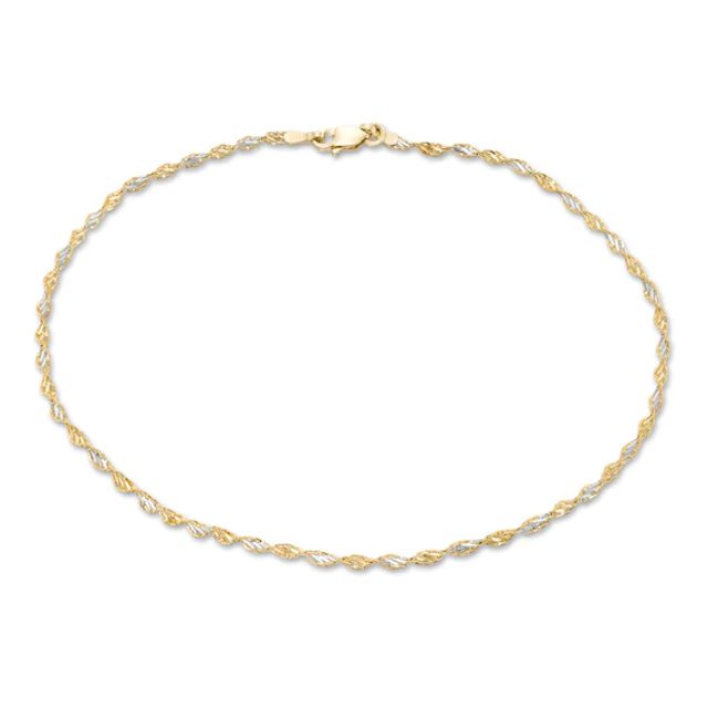 2.1mm Diamond-Cut Dorica Singapore Chain Anklet in Solid 14K Two-Tone Gold - 10"