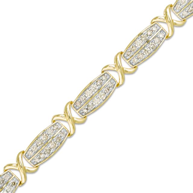 2 CT. T.w. Diamond Double Row and "X" Link Bracelet in 10K Gold - 7.5"