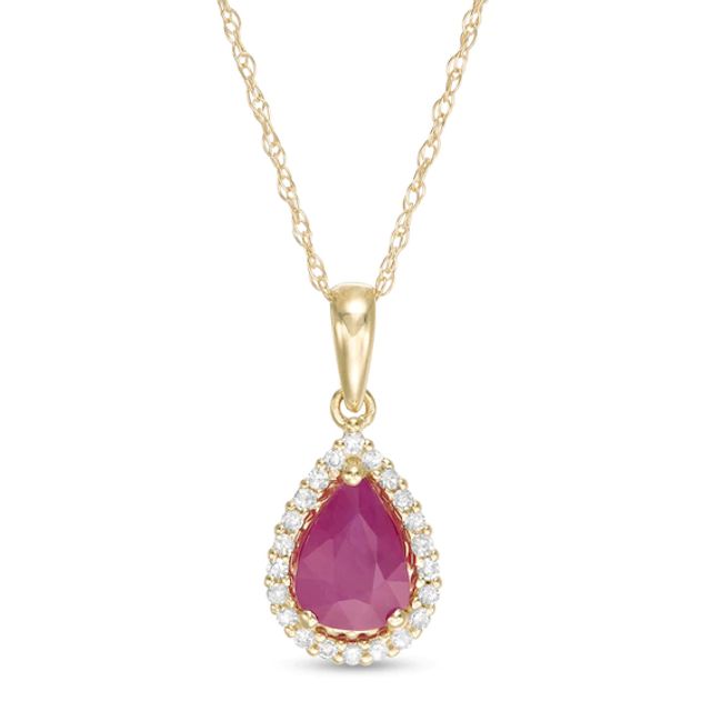 Pear-Shaped Ruby and 1/15 CT. T.w. Diamond Frame Pendant in 10K Gold