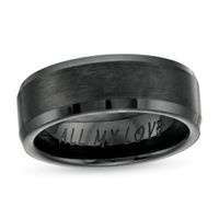 Men's 8.0mm Engravable Multi-Finish Beveled Edge Wedding Band in Black Ceramic (1 Line)