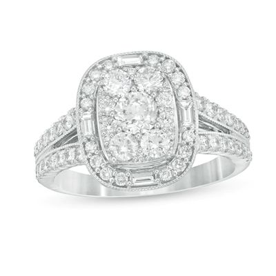 1-1/4 CT. T.w. Composite Diamond Cushion Frame Split Shank Engagement Ring in 14K White Gold