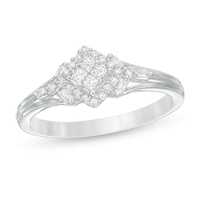 Cherished Promise Collectionâ¢ 1/4 CT. T.w. Quad Princess-Cut Diamond Vintage-Style Promise Ring in 10K White Gold