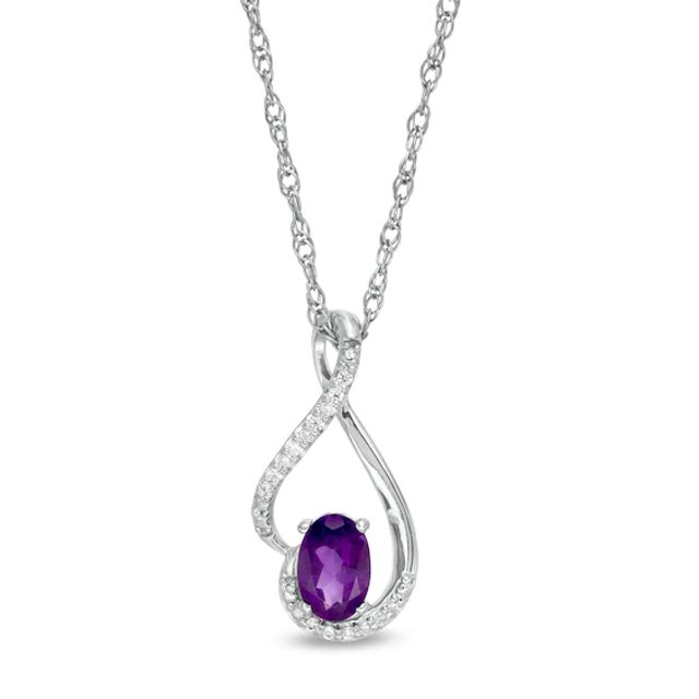 Oval Amethyst and 1/20 CT. T.w. Diamond Teardrop Pendant in 10K White Gold