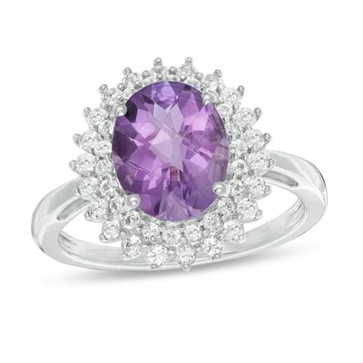 Oval Amethyst and White Topaz Starburst Frame in Sterling Silver