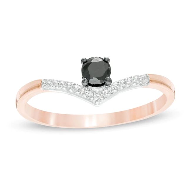 1/5 CT. T.w. Enhanced Black and White Diamond Chevron Promise Ring in 10K Rose Gold