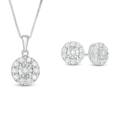 1 CT. T.w. Diamond Frame Pendant and Earrings Set in Sterling Silver